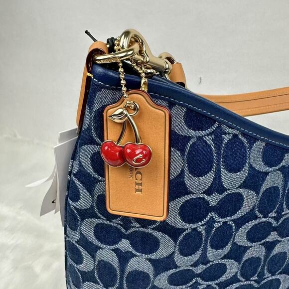 Coach Laurel Large Shoulder Bag Crossbody Signature Gold Denim NWT CY697 - Picture 11 of 11